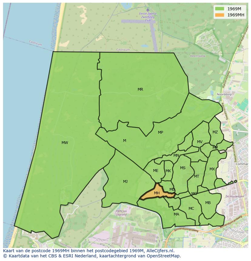 Afbeelding van het postcodegebied 1969 MH op de kaart.