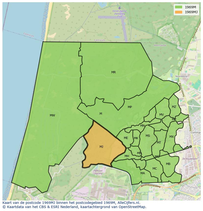 Afbeelding van het postcodegebied 1969 MJ op de kaart.