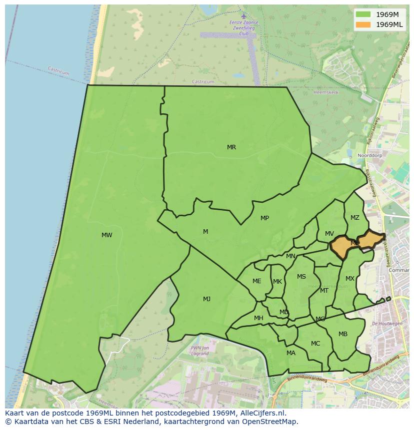 Afbeelding van het postcodegebied 1969 ML op de kaart.
