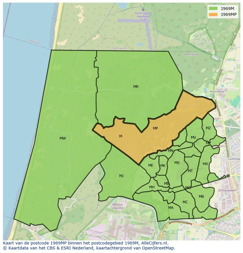 Afbeelding van het postcodegebied 1969 MP op de kaart.