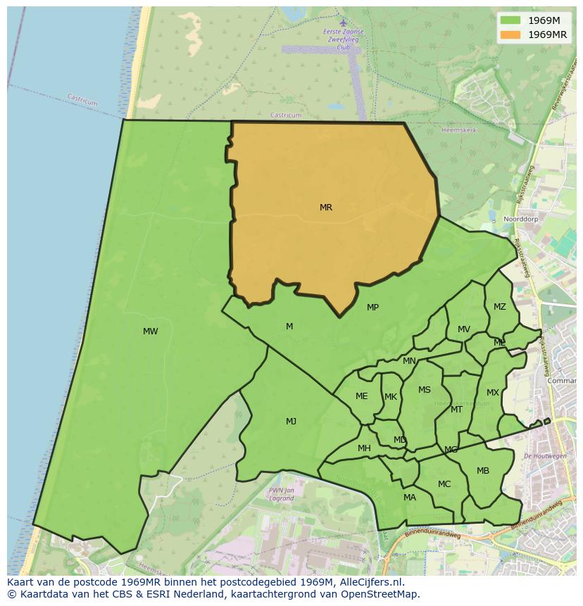 Afbeelding van het postcodegebied 1969 MR op de kaart.