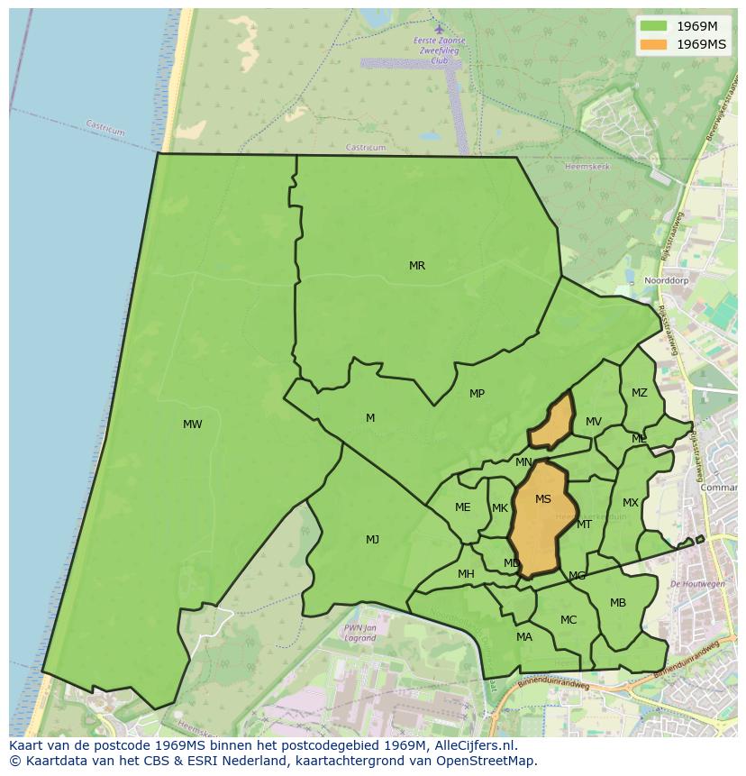 Afbeelding van het postcodegebied 1969 MS op de kaart.