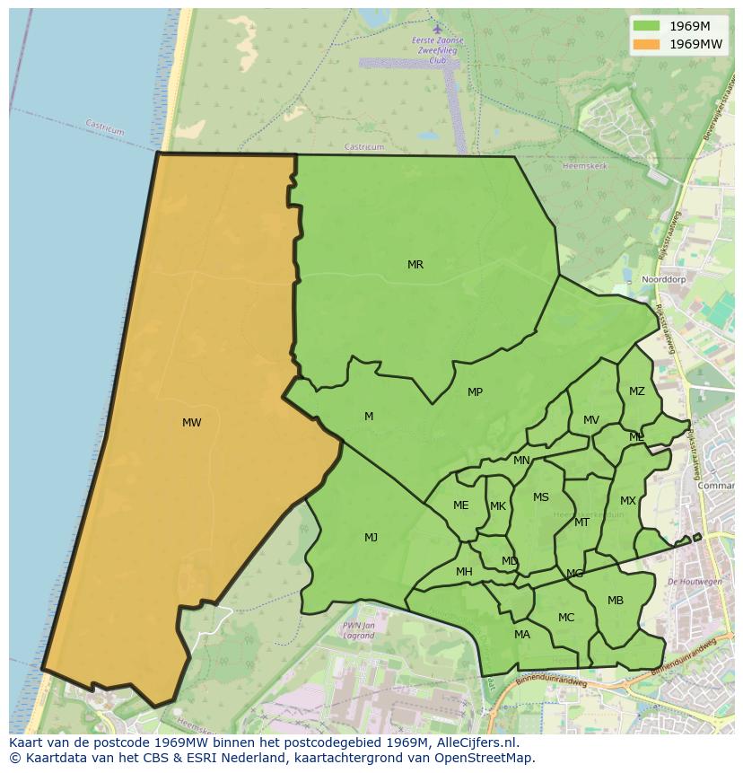 Afbeelding van het postcodegebied 1969 MW op de kaart.