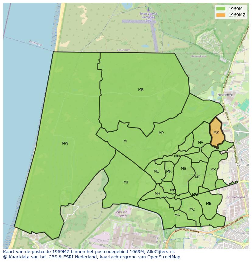 Afbeelding van het postcodegebied 1969 MZ op de kaart.