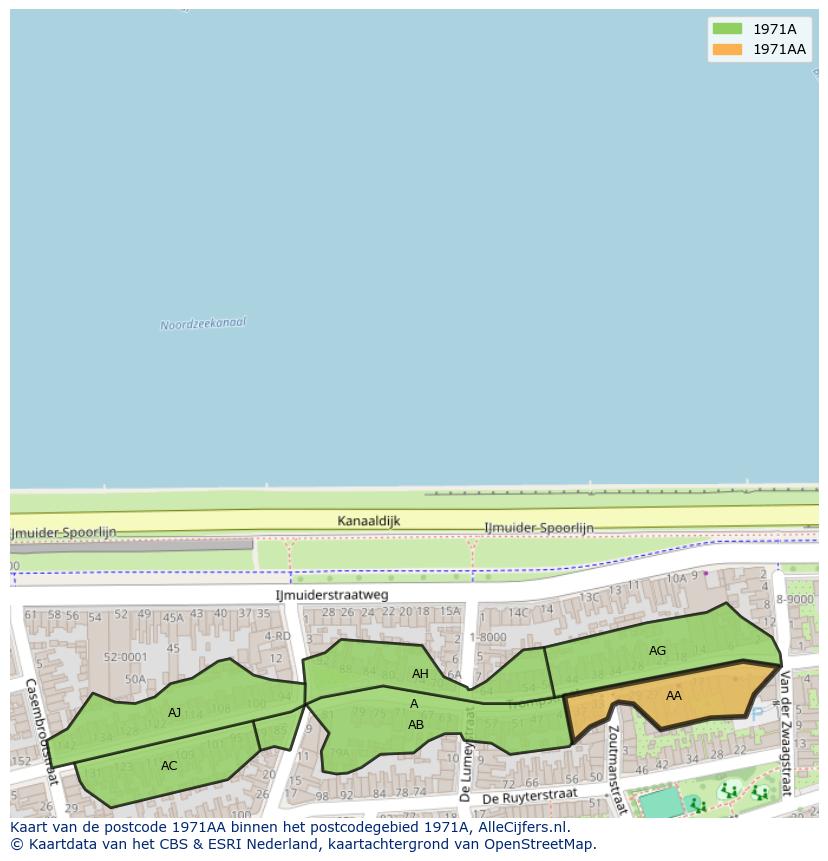Afbeelding van het postcodegebied 1971 AA op de kaart.