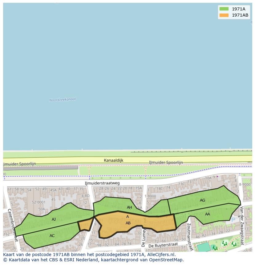 Afbeelding van het postcodegebied 1971 AB op de kaart.