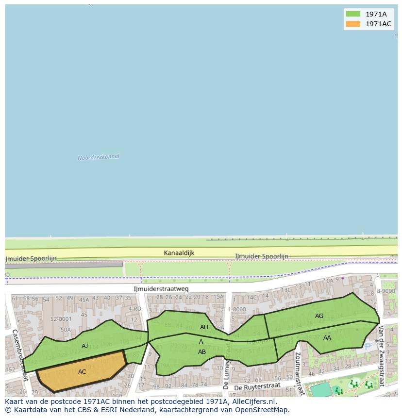 Afbeelding van het postcodegebied 1971 AC op de kaart.