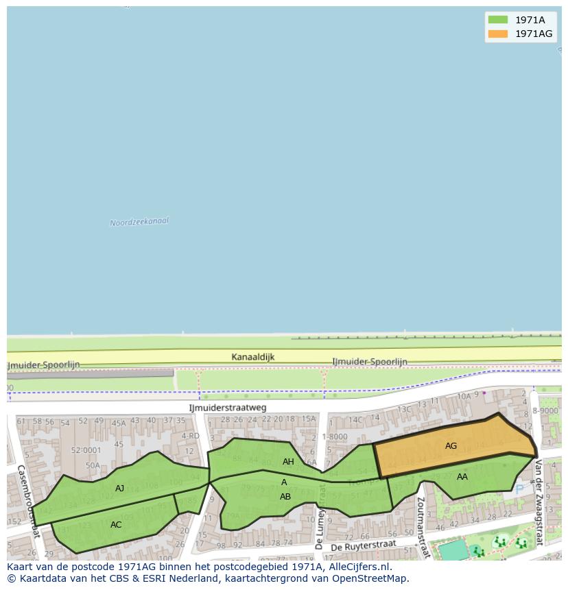 Afbeelding van het postcodegebied 1971 AG op de kaart.