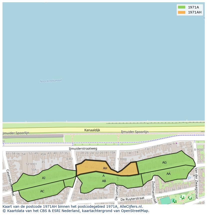 Afbeelding van het postcodegebied 1971 AH op de kaart.