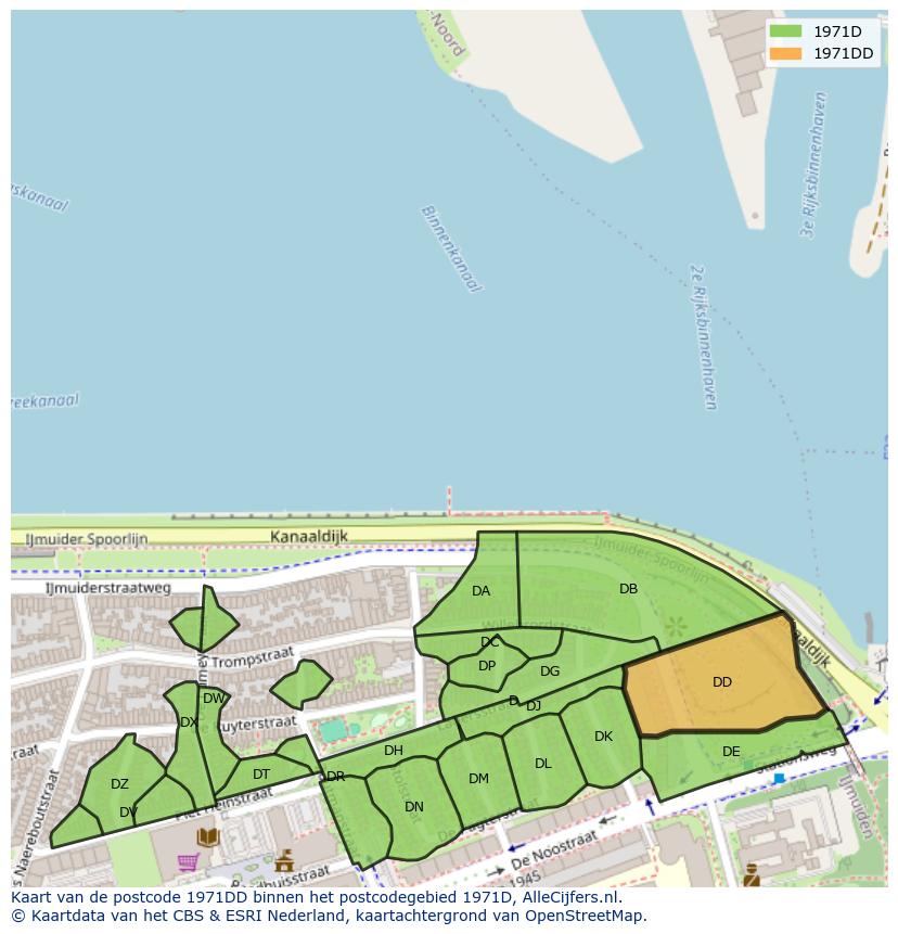 Afbeelding van het postcodegebied 1971 DD op de kaart.