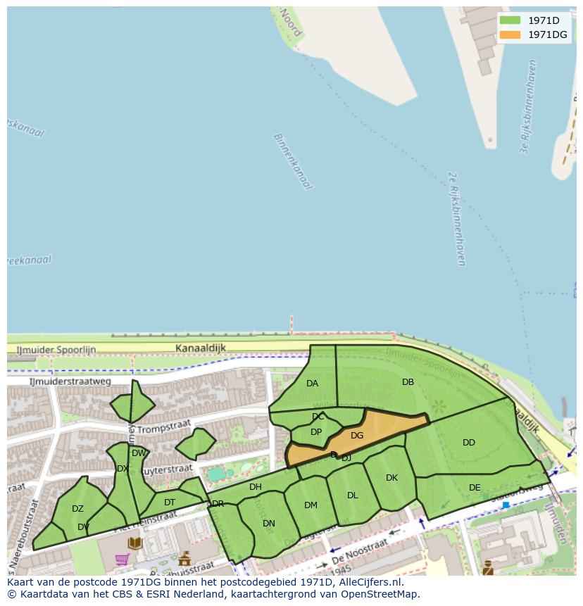 Afbeelding van het postcodegebied 1971 DG op de kaart.