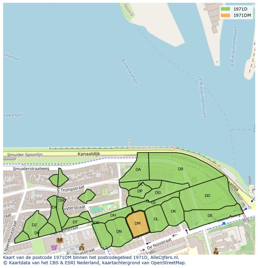 Afbeelding van het postcodegebied 1971 DM op de kaart.