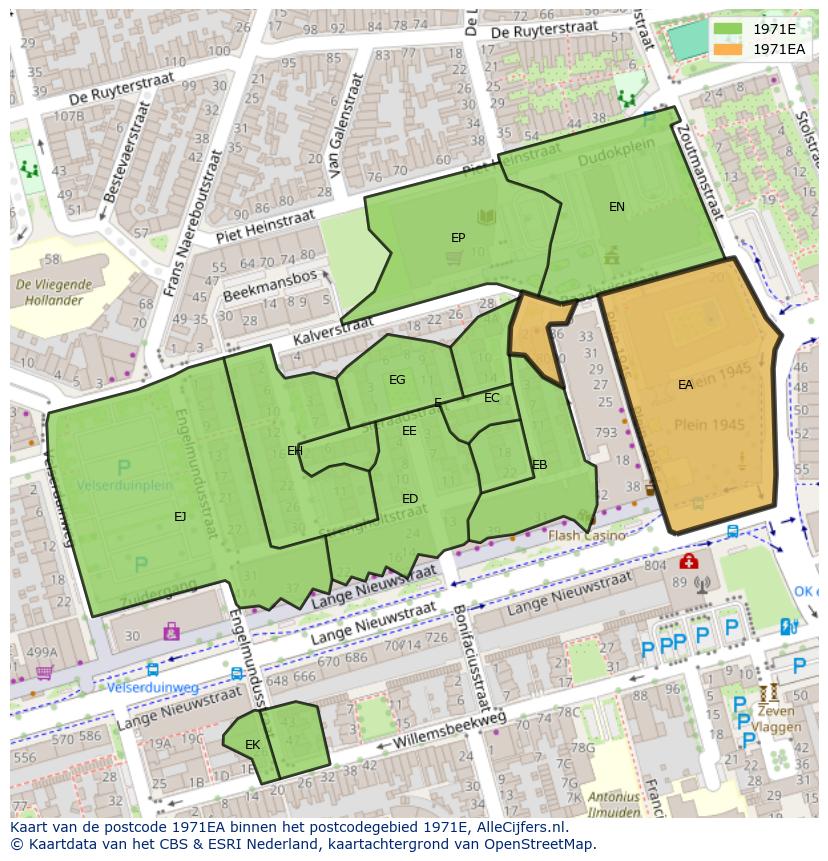Afbeelding van het postcodegebied 1971 EA op de kaart.