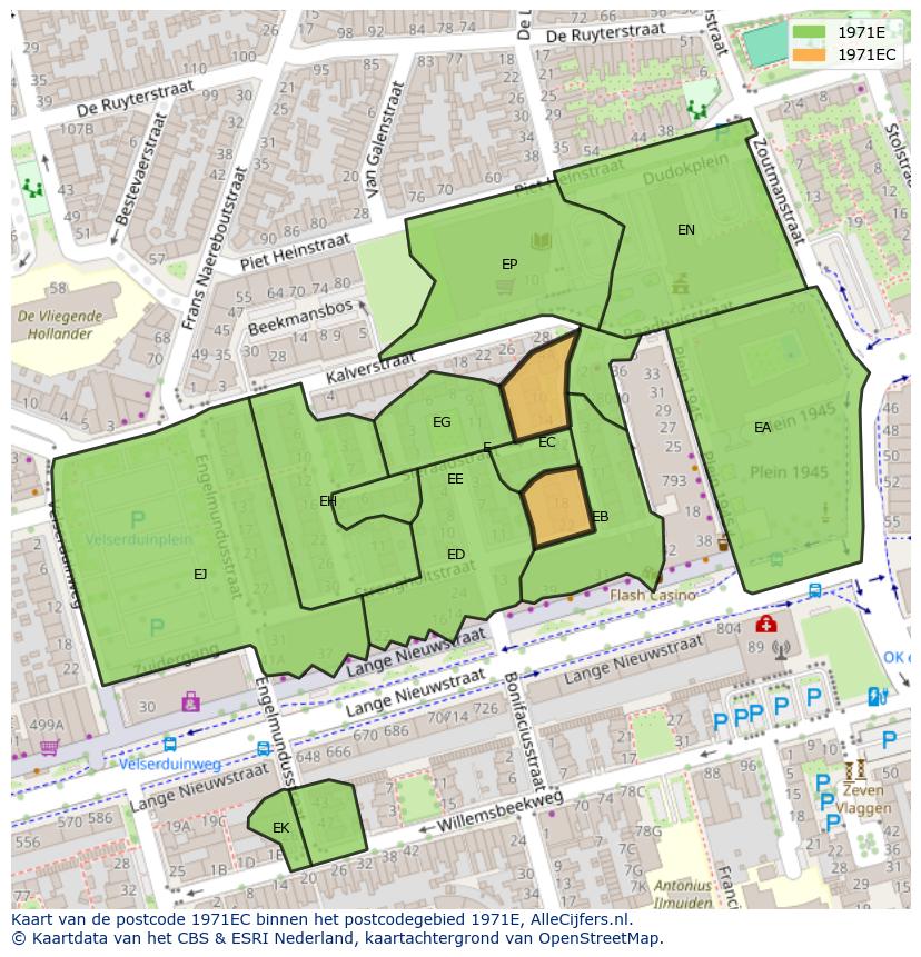 Afbeelding van het postcodegebied 1971 EC op de kaart.