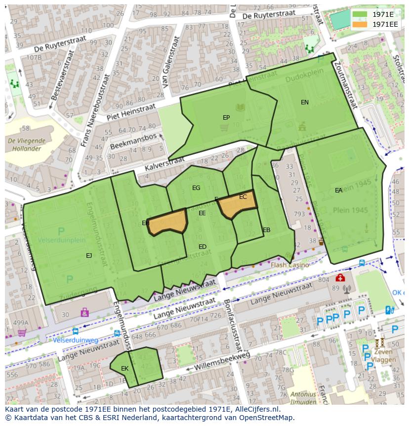 Afbeelding van het postcodegebied 1971 EE op de kaart.