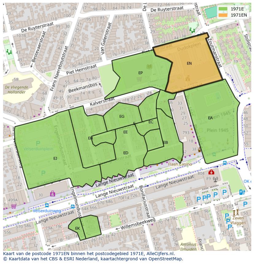 Afbeelding van het postcodegebied 1971 EN op de kaart.