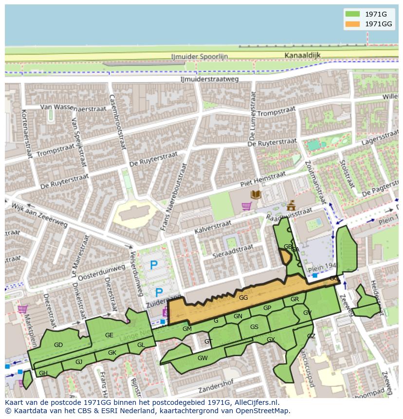 Afbeelding van het postcodegebied 1971 GG op de kaart.
