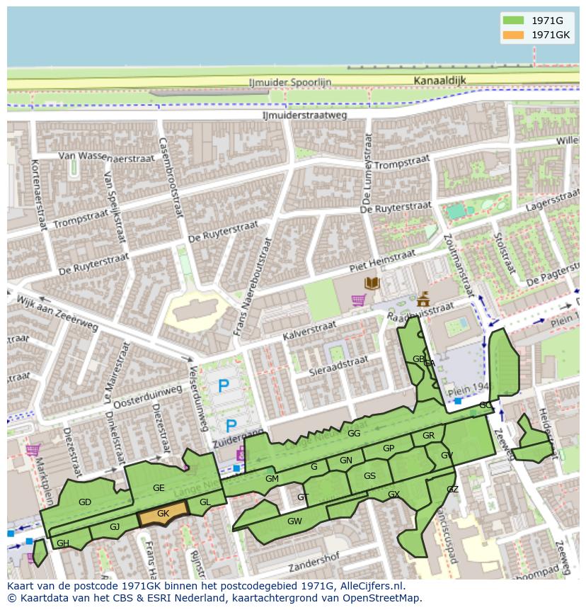 Afbeelding van het postcodegebied 1971 GK op de kaart.