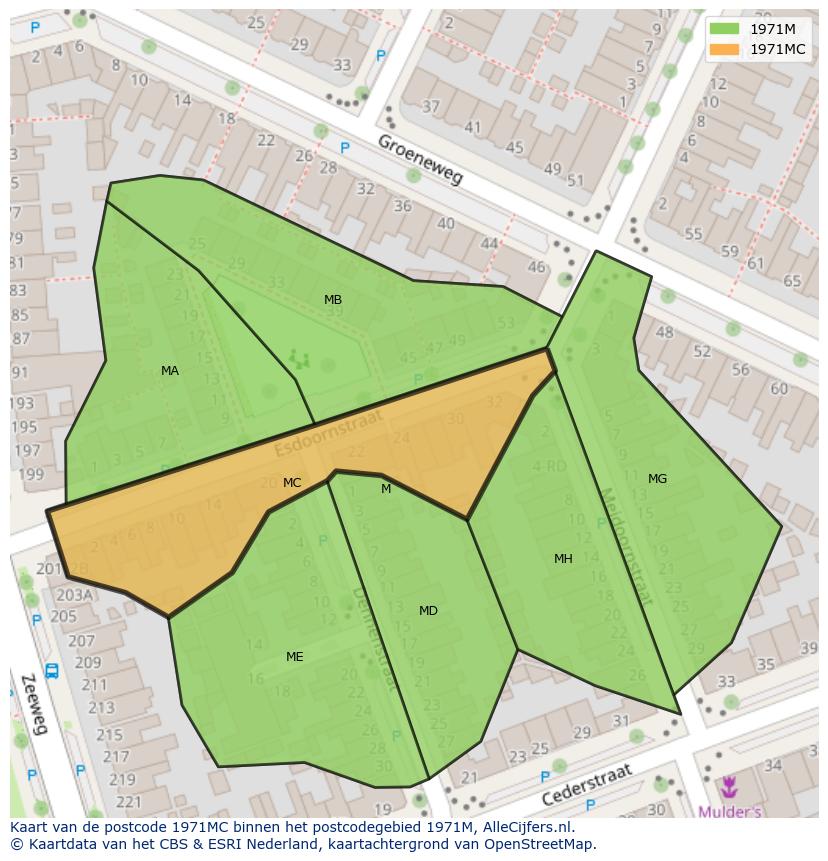 Afbeelding van het postcodegebied 1971 MC op de kaart.