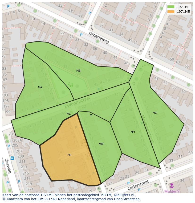 Afbeelding van het postcodegebied 1971 ME op de kaart.