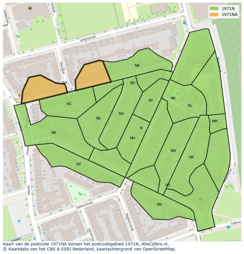 Afbeelding van het postcodegebied 1971 NA op de kaart.