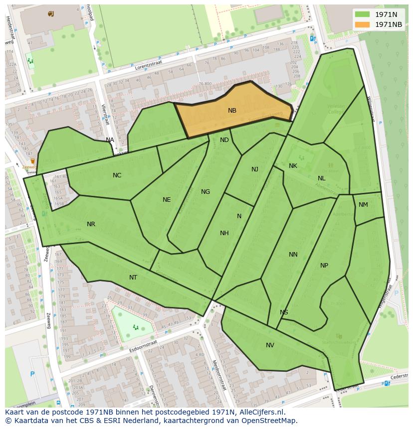 Afbeelding van het postcodegebied 1971 NB op de kaart.