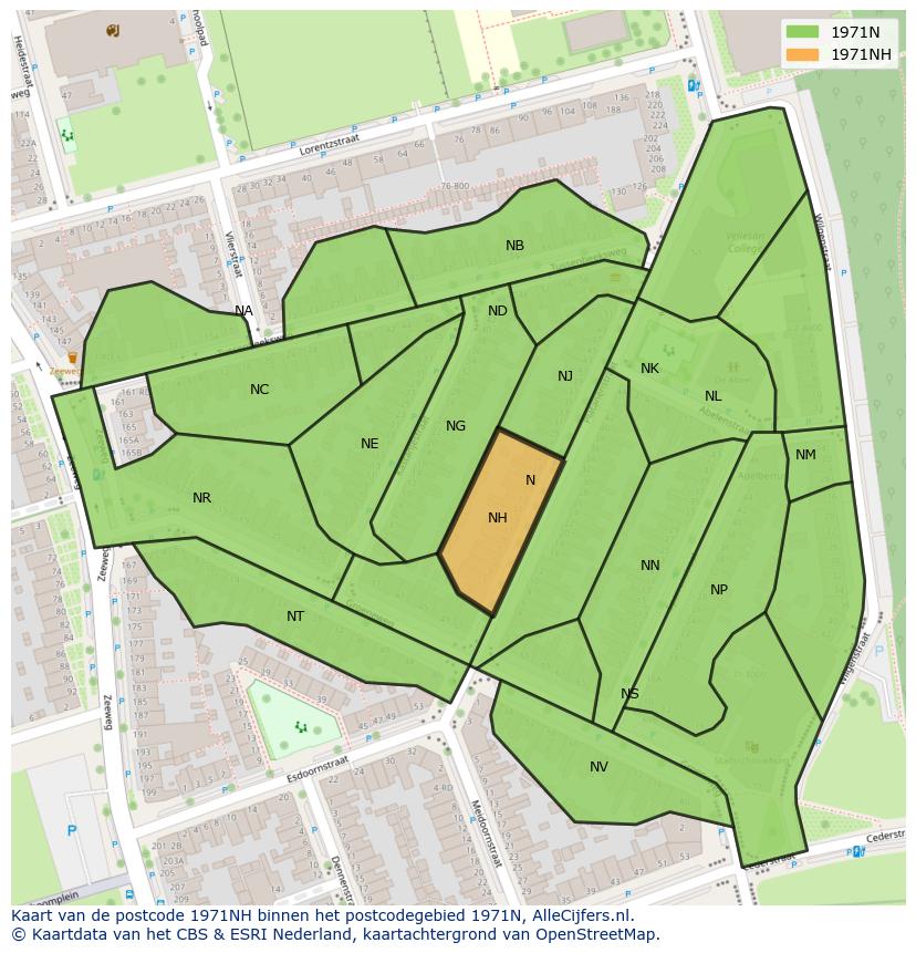 Afbeelding van het postcodegebied 1971 NH op de kaart.