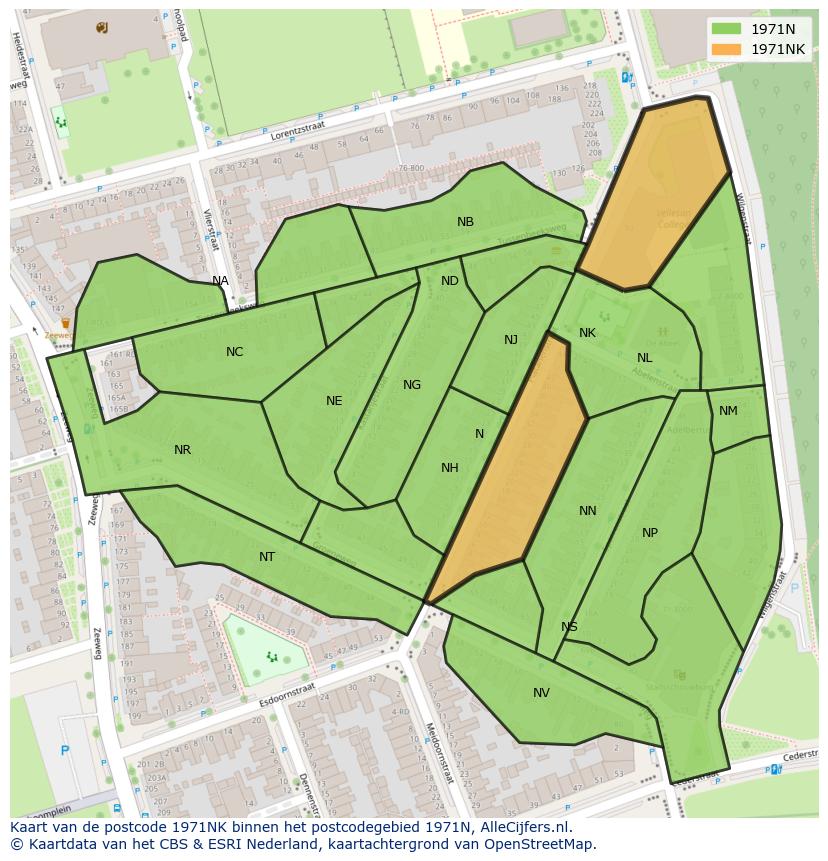 Afbeelding van het postcodegebied 1971 NK op de kaart.