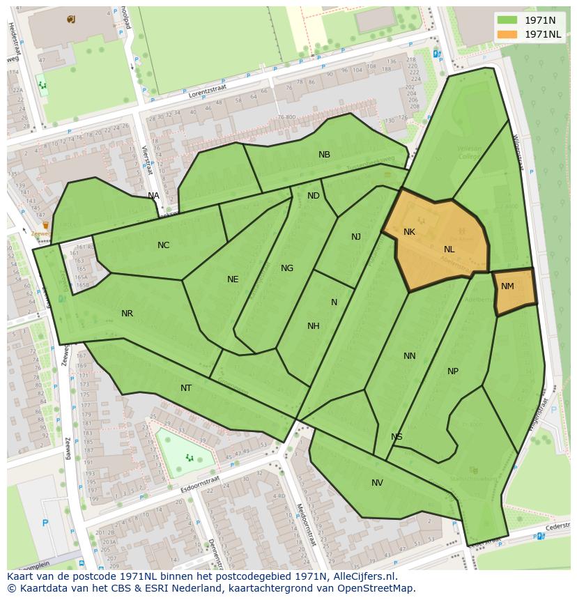 Afbeelding van het postcodegebied 1971 NL op de kaart.
