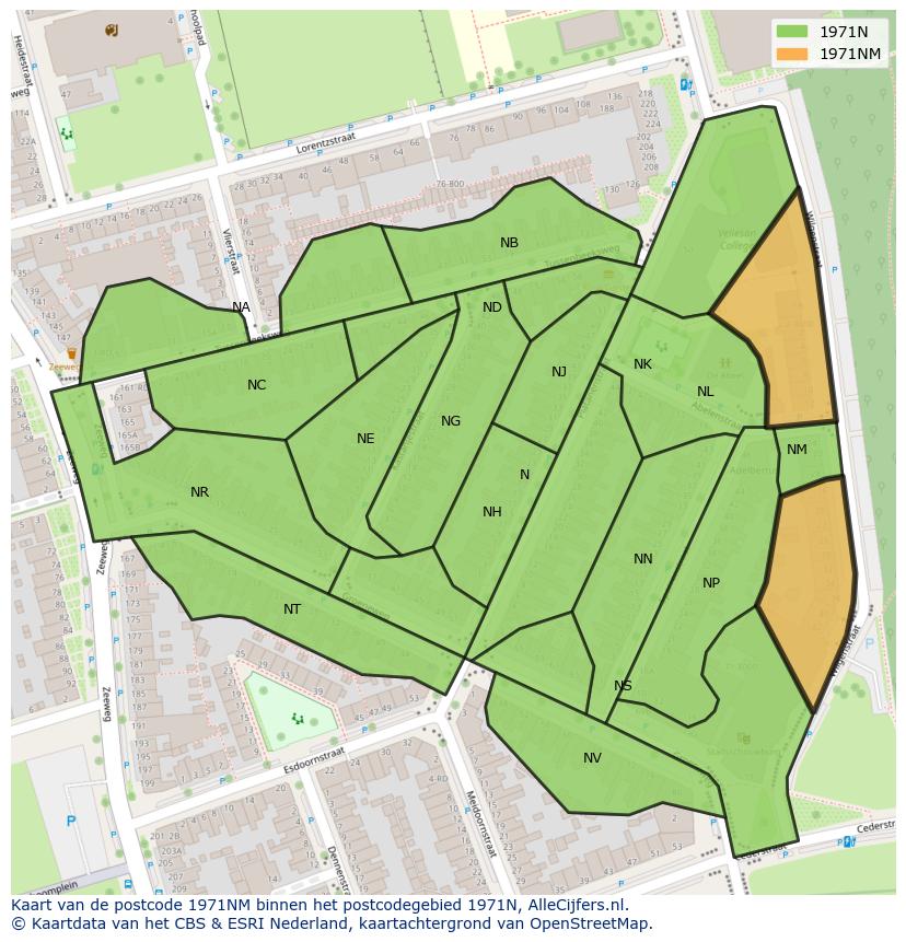 Afbeelding van het postcodegebied 1971 NM op de kaart.