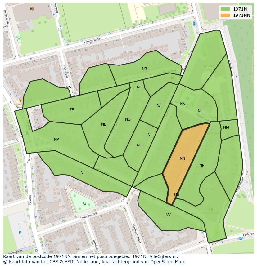 Afbeelding van het postcodegebied 1971 NN op de kaart.