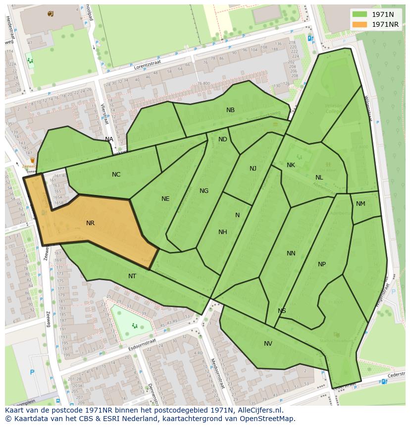 Afbeelding van het postcodegebied 1971 NR op de kaart.