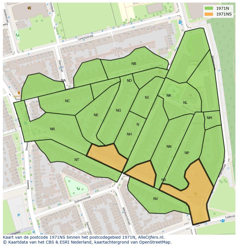 Afbeelding van het postcodegebied 1971 NS op de kaart.