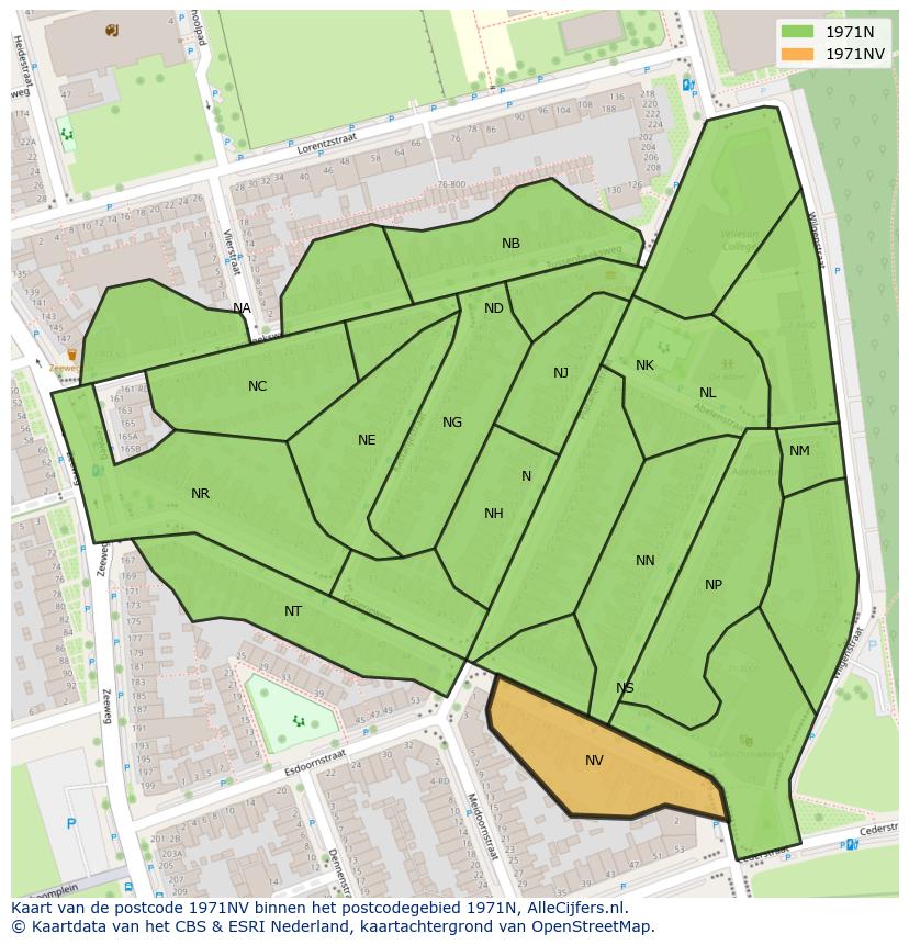 Afbeelding van het postcodegebied 1971 NV op de kaart.