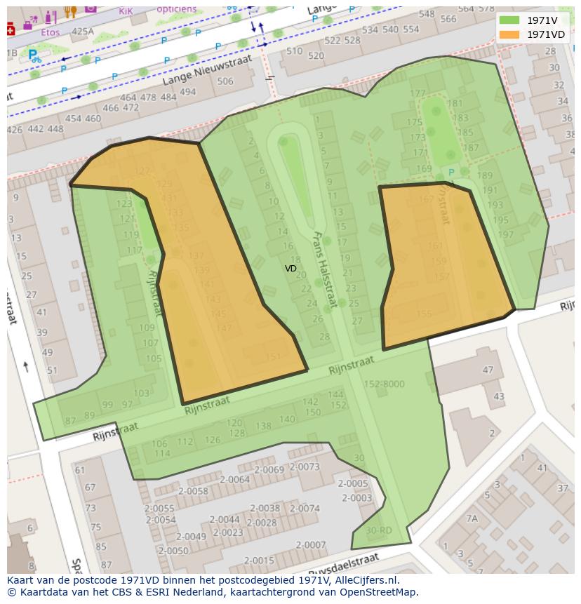 Afbeelding van het postcodegebied 1971 VD op de kaart.
