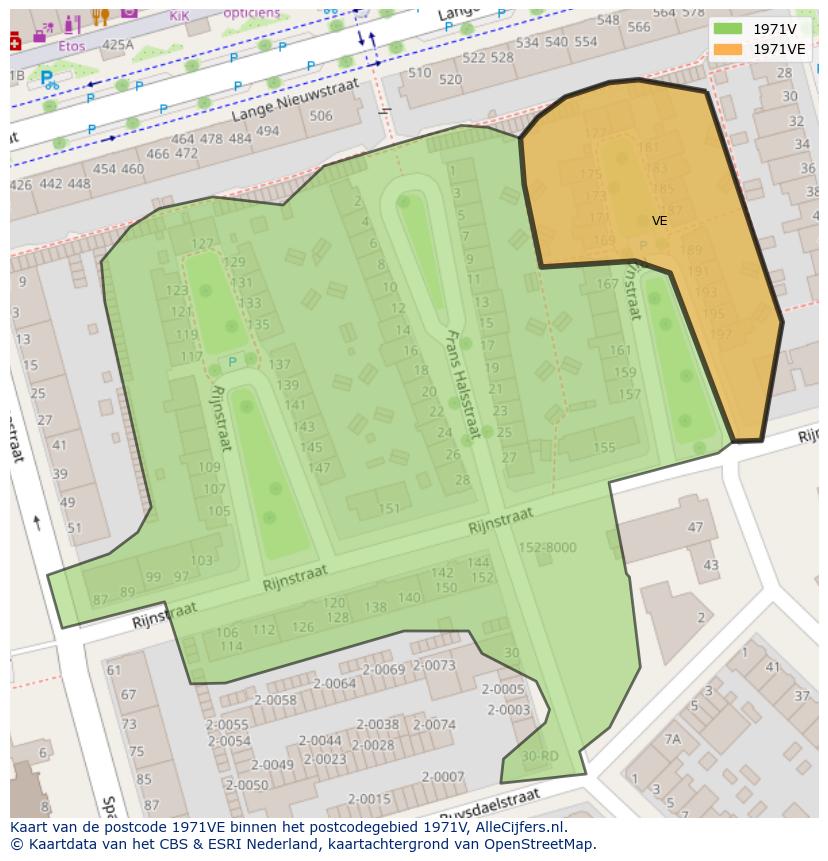 Afbeelding van het postcodegebied 1971 VE op de kaart.