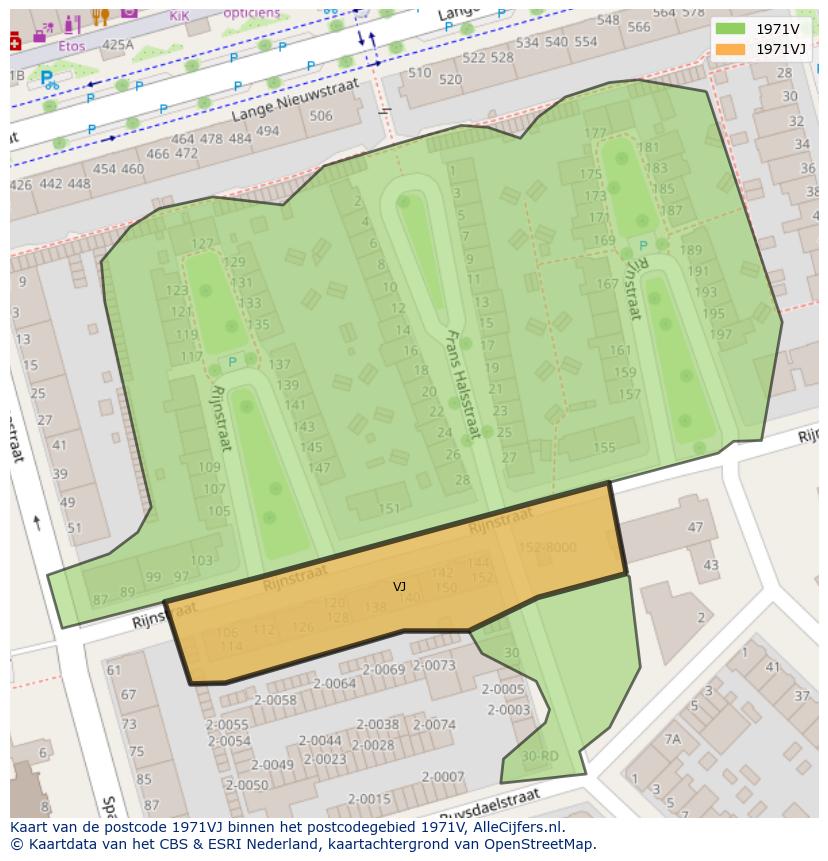 Afbeelding van het postcodegebied 1971 VJ op de kaart.
