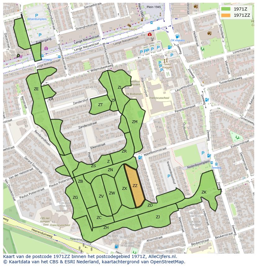 Afbeelding van het postcodegebied 1971 ZZ op de kaart.