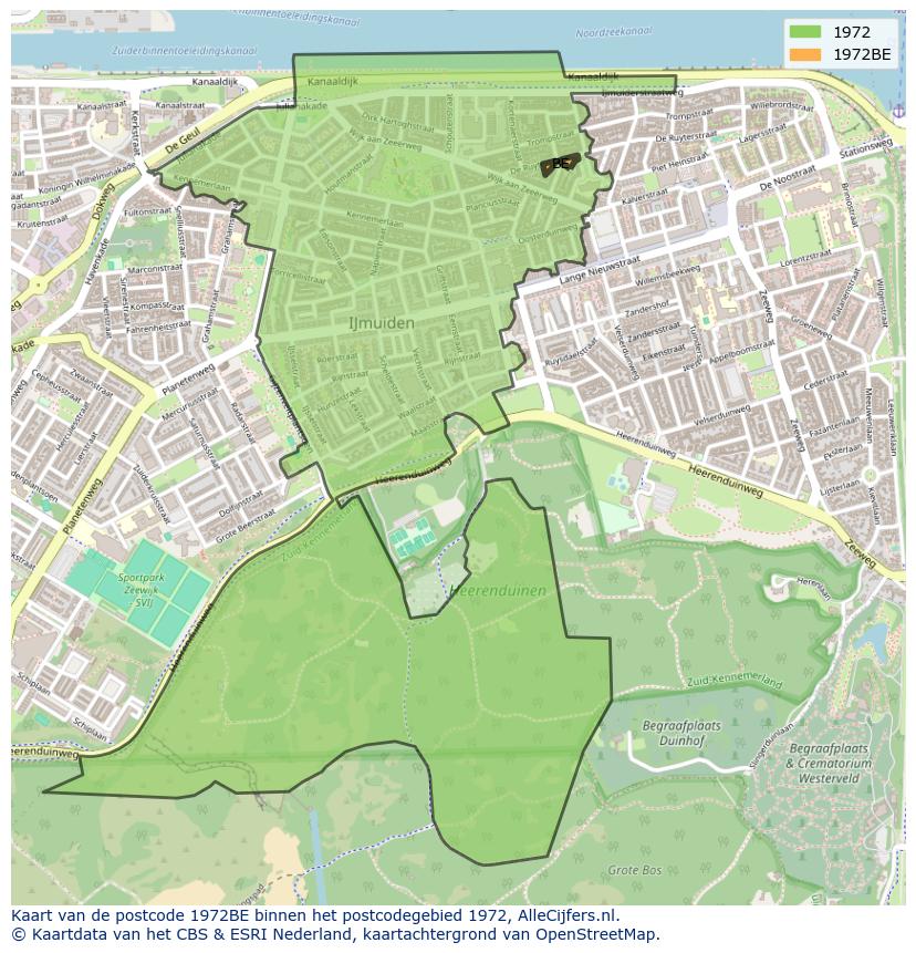 Afbeelding van het postcodegebied 1972 BE op de kaart.