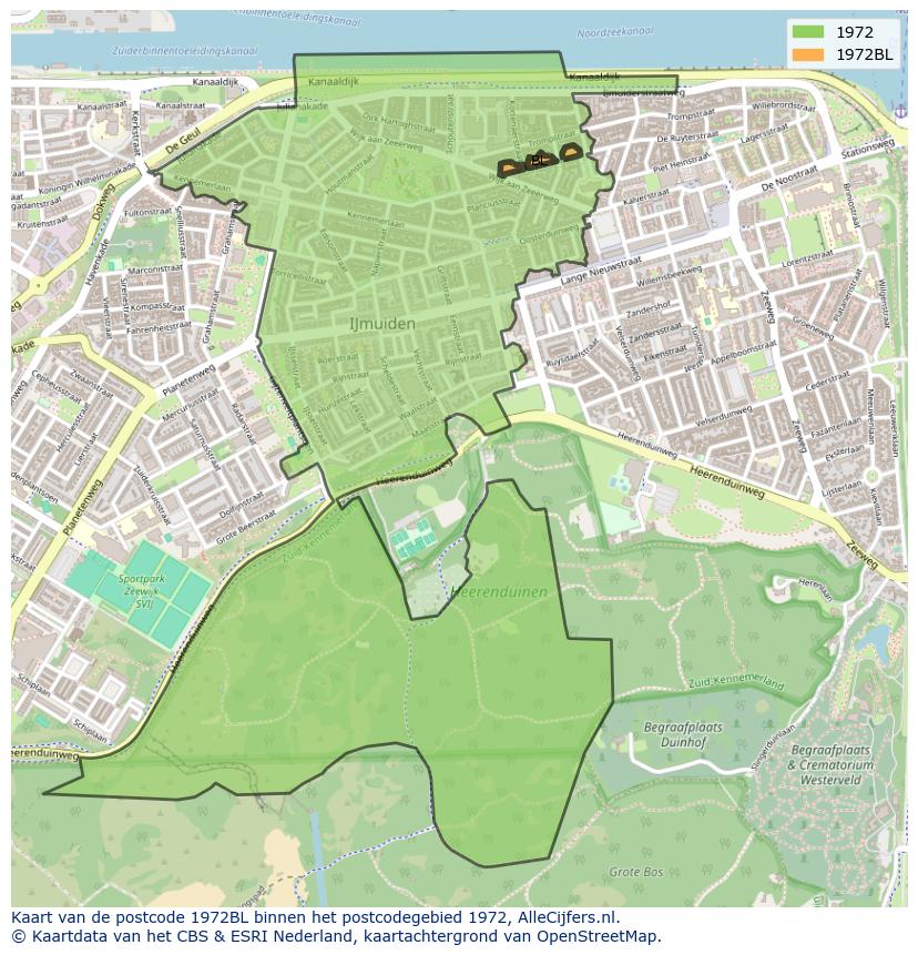 Afbeelding van het postcodegebied 1972 BL op de kaart.