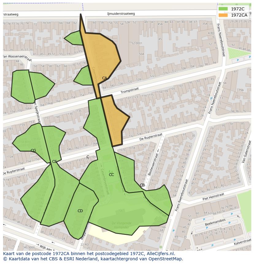 Afbeelding van het postcodegebied 1972 CA op de kaart.