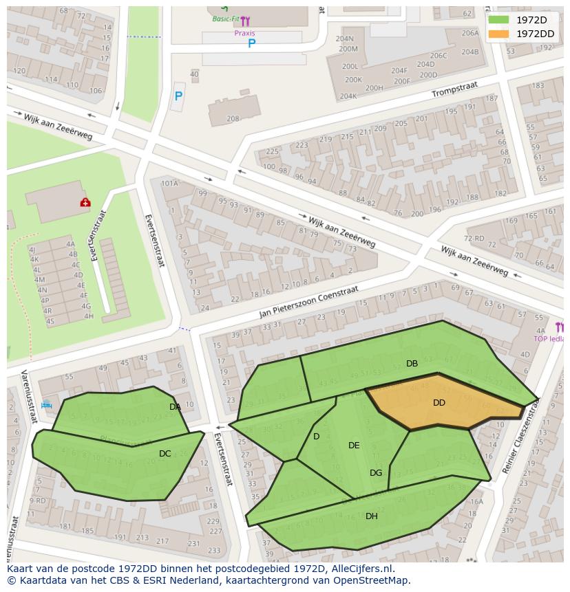 Afbeelding van het postcodegebied 1972 DD op de kaart.