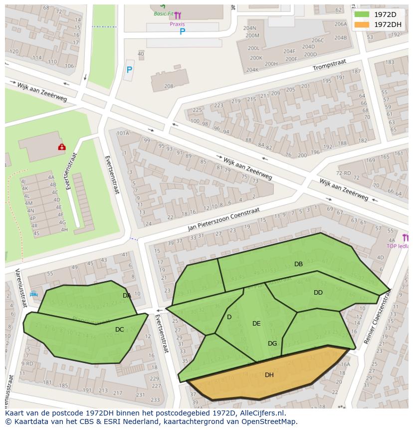 Afbeelding van het postcodegebied 1972 DH op de kaart.