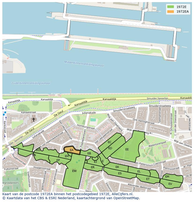 Afbeelding van het postcodegebied 1972 EA op de kaart.