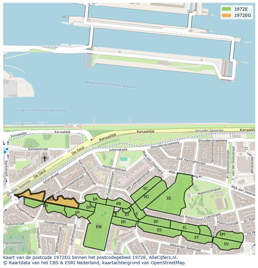 Afbeelding van het postcodegebied 1972 EG op de kaart.