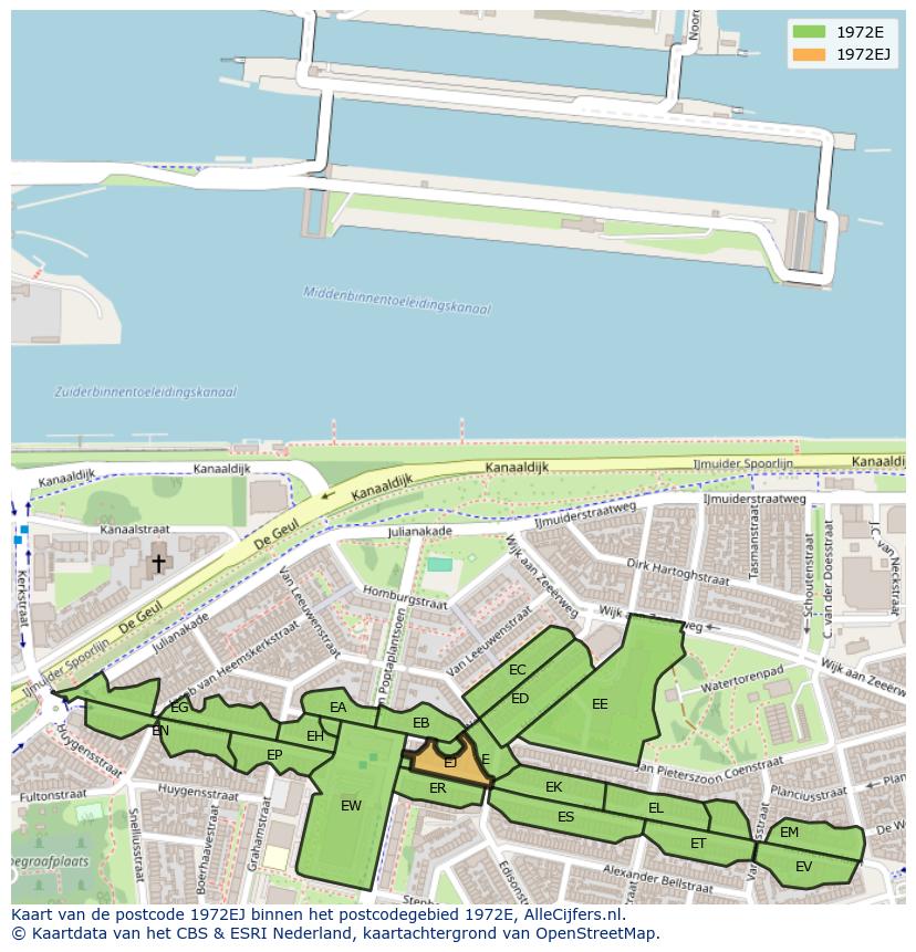 Afbeelding van het postcodegebied 1972 EJ op de kaart.