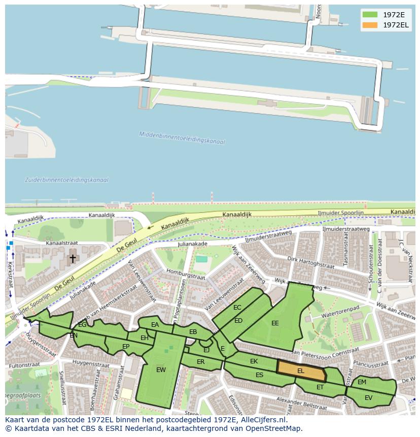 Afbeelding van het postcodegebied 1972 EL op de kaart.