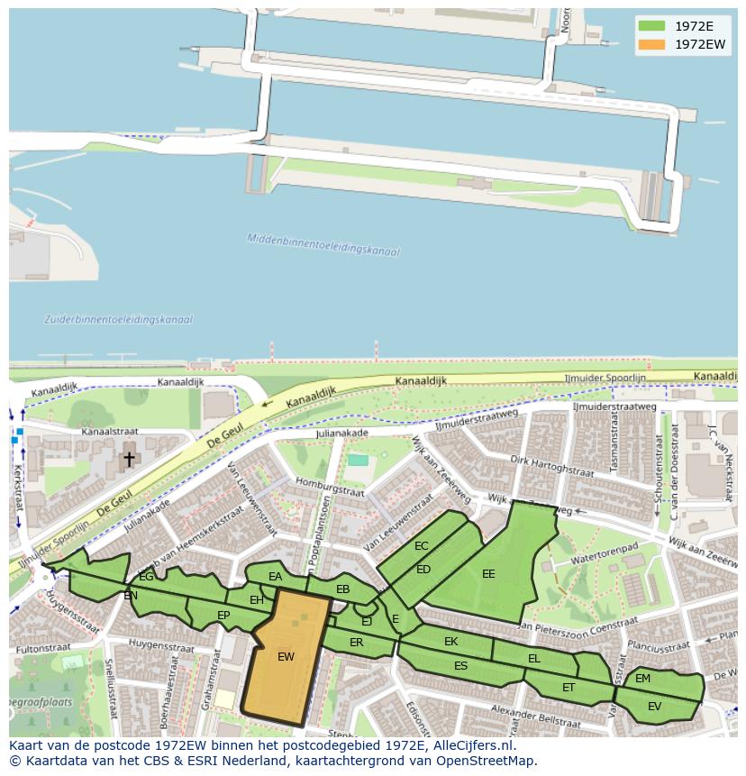 Afbeelding van het postcodegebied 1972 EW op de kaart.