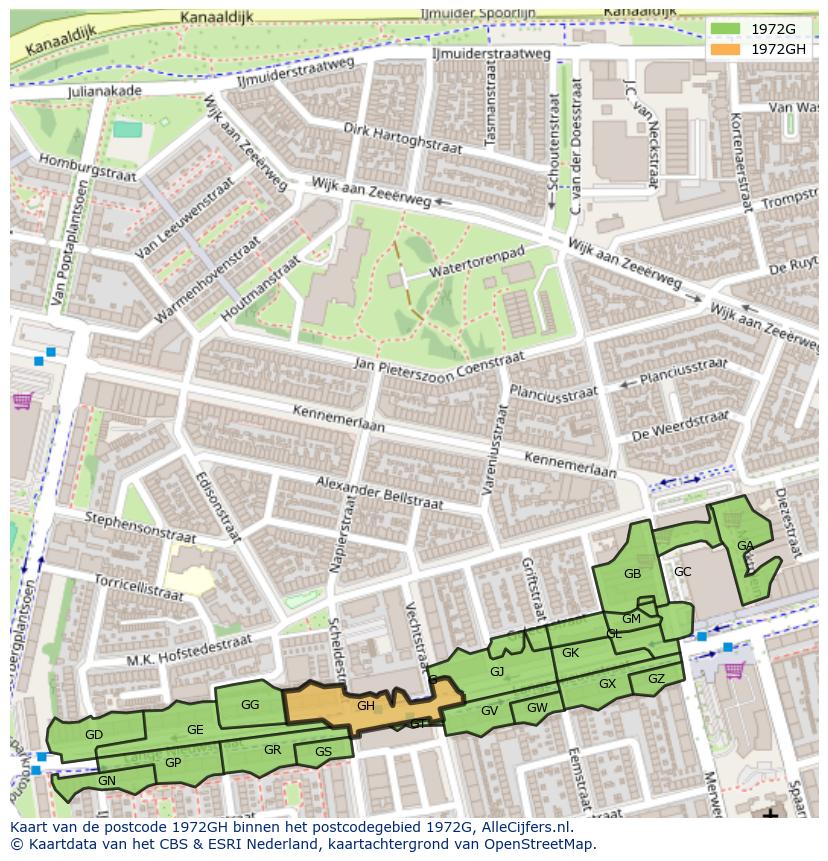 Afbeelding van het postcodegebied 1972 GH op de kaart.
