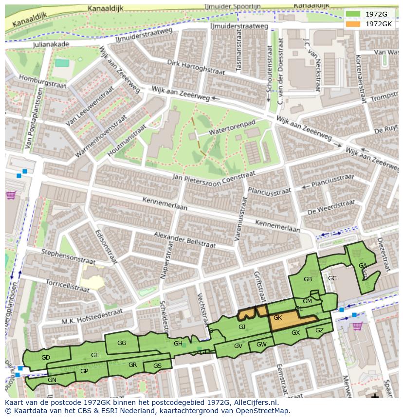 Afbeelding van het postcodegebied 1972 GK op de kaart.